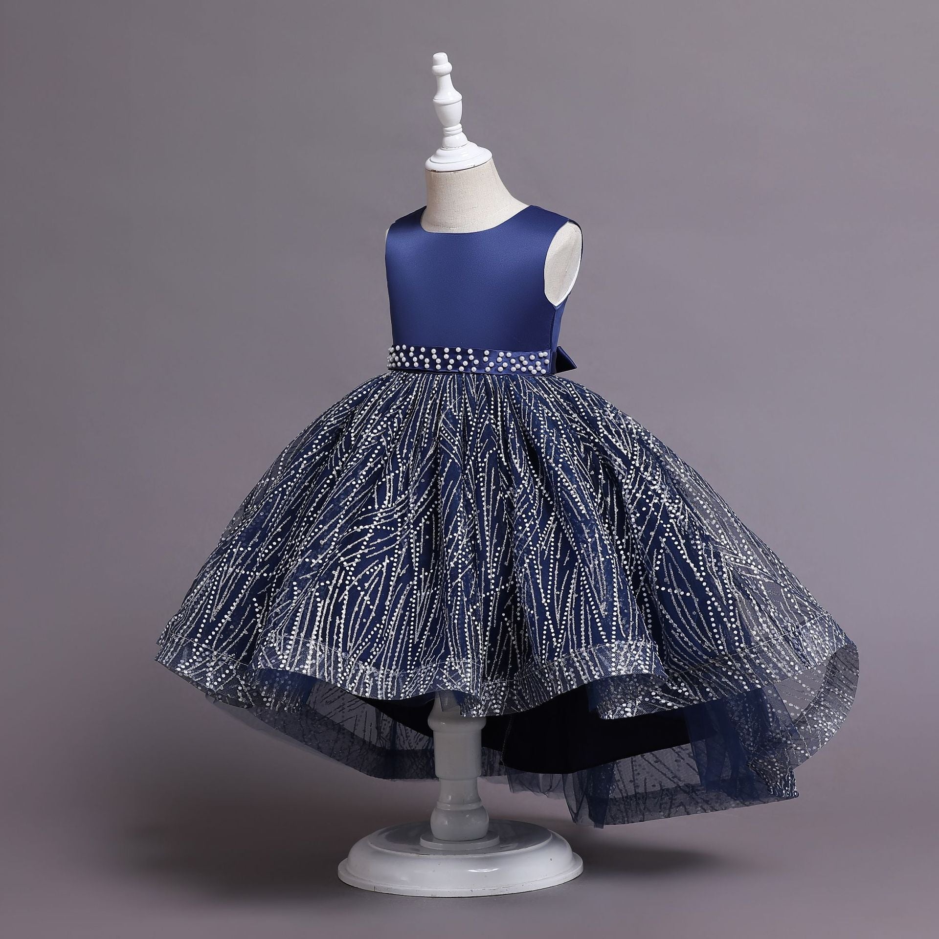 Girls Sequin Satin Ball Gown Sleeveless Tea Length Princess Dress for Parties & Special Occasions