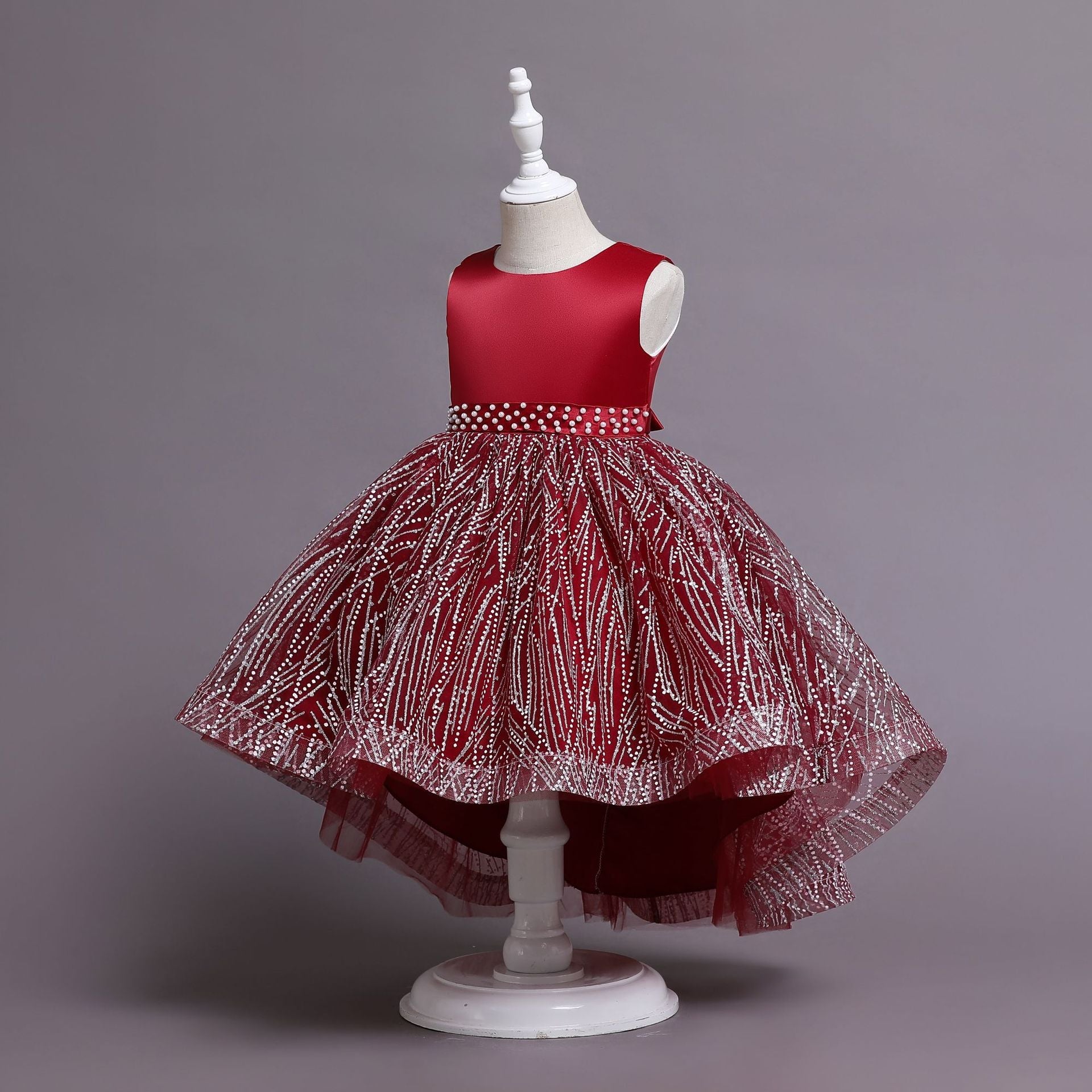 Girls Sequin Satin Ball Gown Sleeveless Tea Length Princess Dress for Parties & Special Occasions