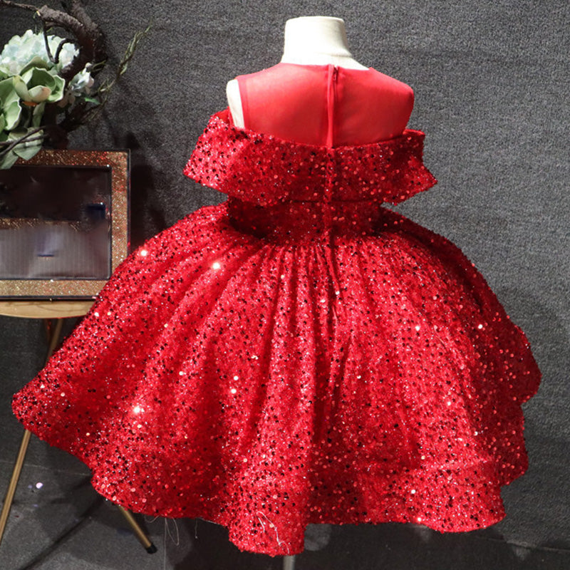 Girls' Sequined Ball Gown – Illusion Neck Sleeveless Knee-Length Dress for Special Occasions