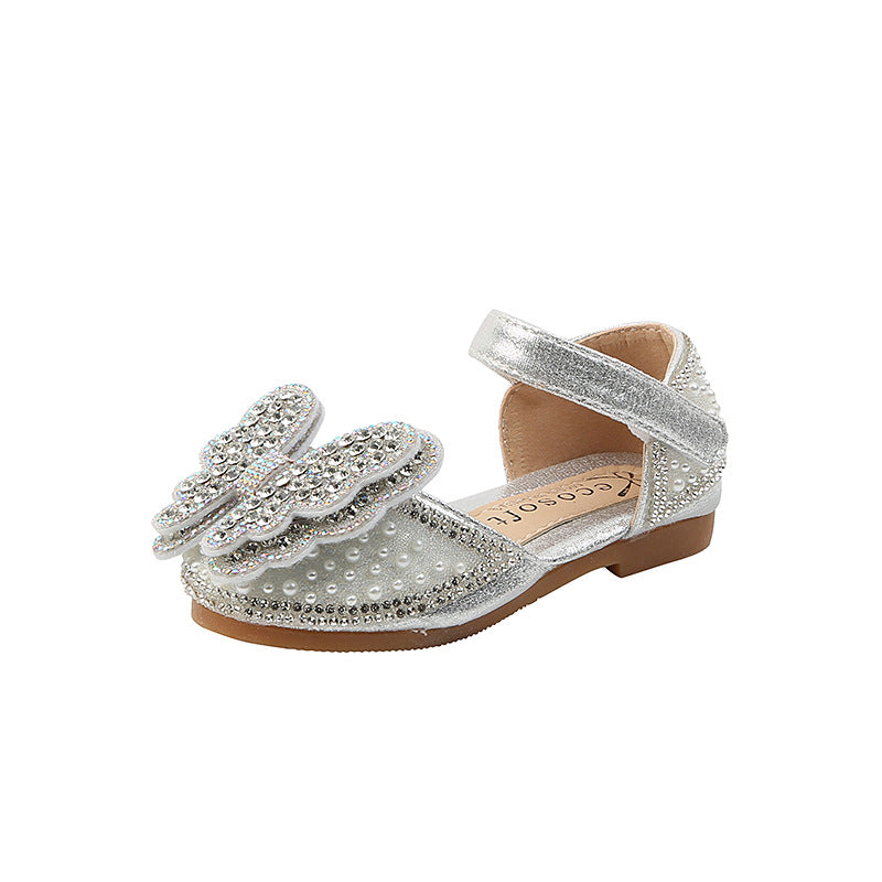 Girls' Sparkly Butterfly Bow Low Heel Dress Shoes | Special Occasion Party Footwear
