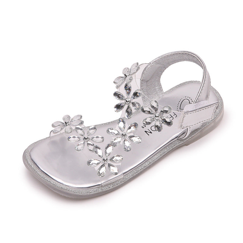 Girls' Sparkly Rhinestone Open-Toe Dress Sandals – Low Heel Party Shoes for Special Occasions