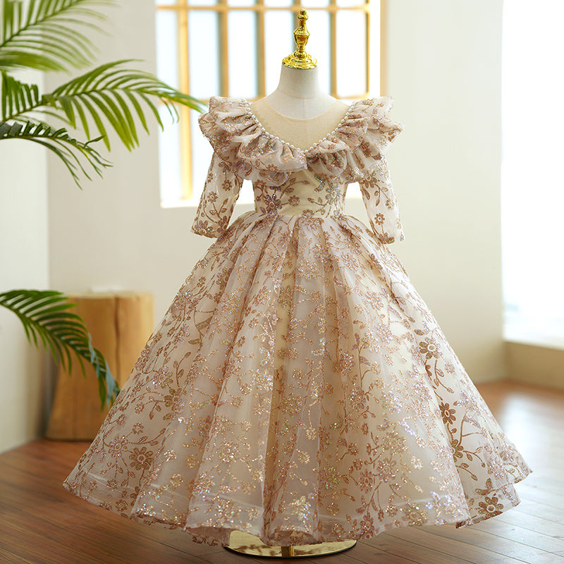 Gold Sequin A-Line Flower Girl Dress - Long Sleeves Gold Sequin A-Line Flower Girl Dress - Long Sleeves