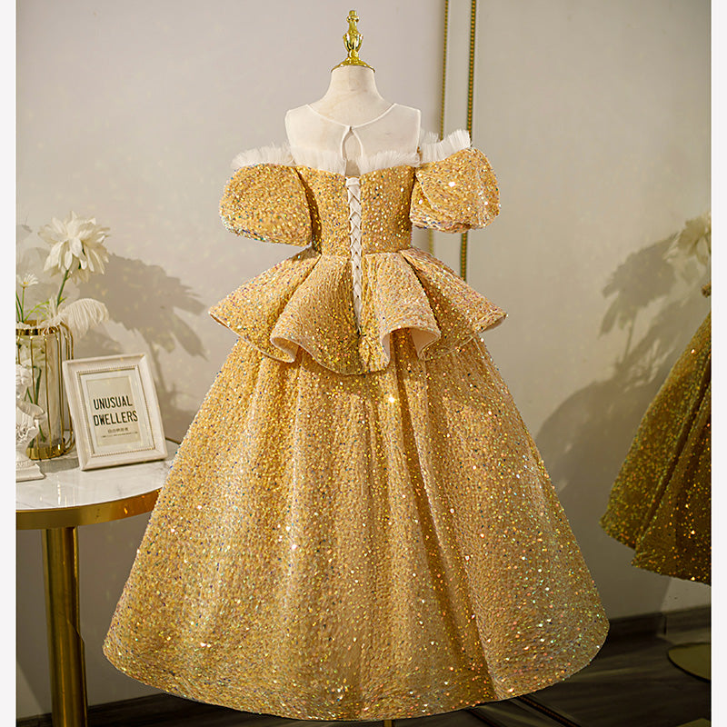 Gold Sequin Princess Flower Girl Dress | Flowers