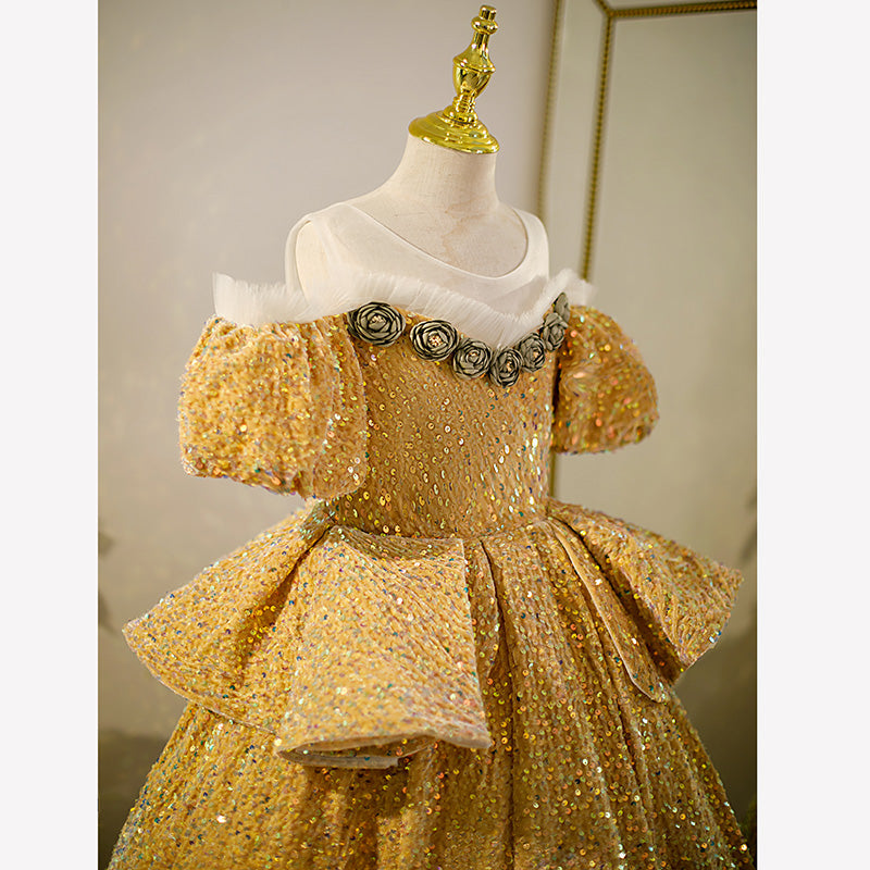 Gold Sequin Princess Flower Girl Dress | Flowers