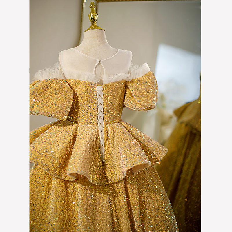 Gold Sequin Princess Flower Girl Dress | Flowers