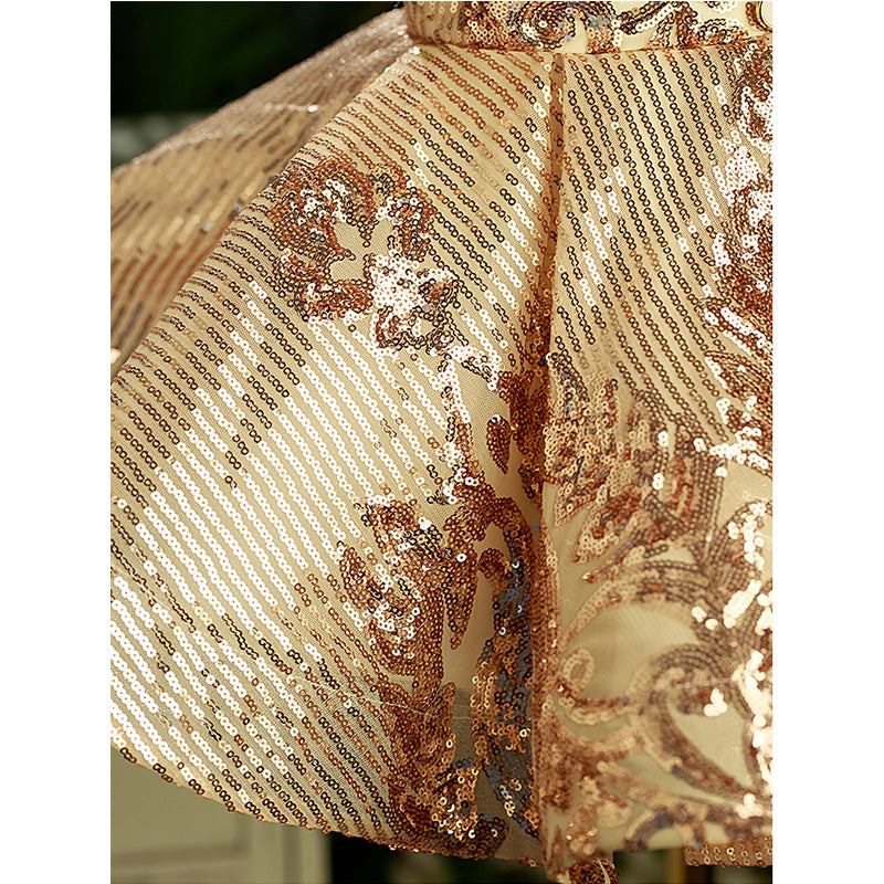 Gold Sequin Princess Flower Girl Dress - Puff Sleeves