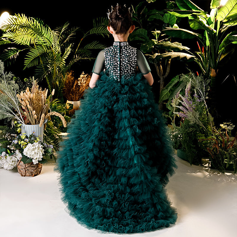 Green Ball Gown Tulle Dress for Girls | Sequin Princess Party Dress