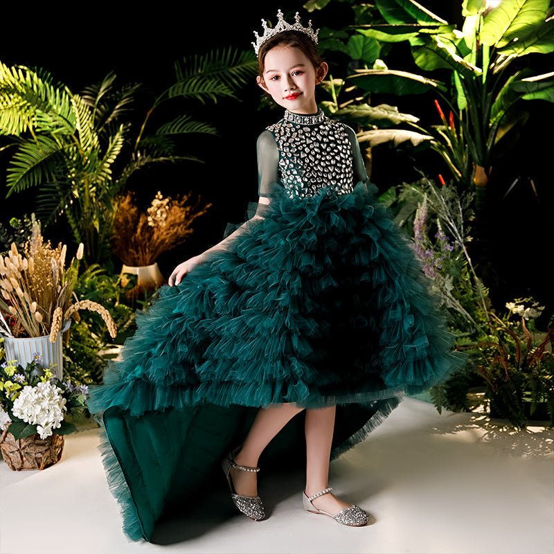 Green Ball Gown Tulle Dress for Girls | Sequin Princess Party Dress