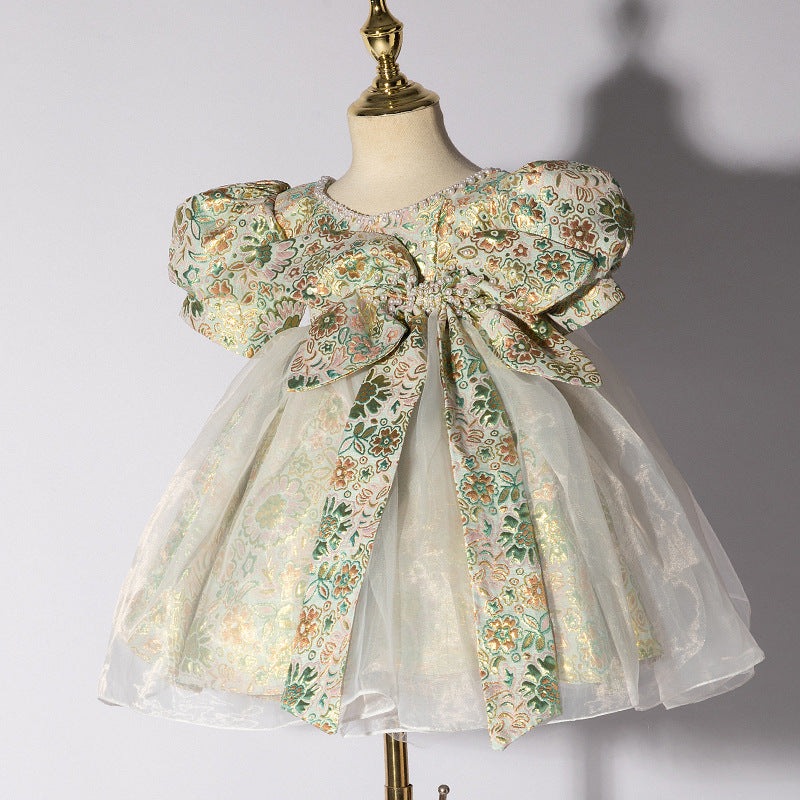 Green Princess Flower Girl Dress - Satin Bodice, Organza Skirt