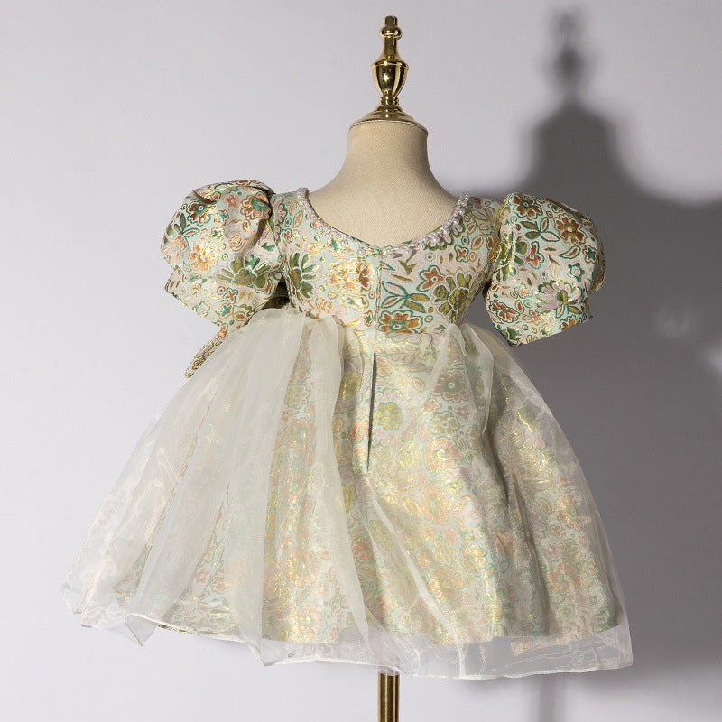 Green Princess Flower Girl Dress - Satin Bodice, Organza Skirt