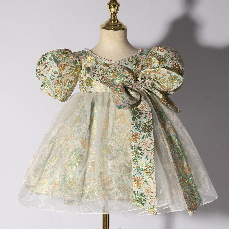 Green Princess Flower Girl Dress - Satin Bodice, Organza Skirt