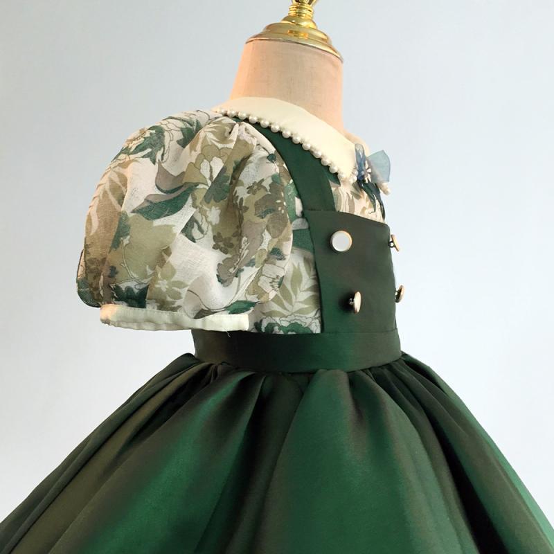 Green Princess Flower Girl Dress with Ruffles and Collar