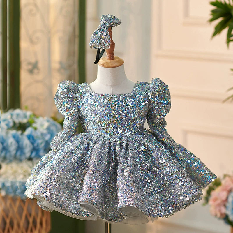 Grey Sequin Ball Gown Dress for Girls with Long Sleeves | Grey / 2-3 Years (100cm) | Mia Princess Grey Sequin Ball Gown Dress for Girls with Long Sleeves | Grey / 2-3 Years (100cm) | Mia Princess