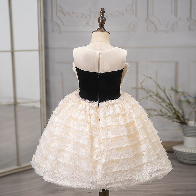 Ivory A-Line Flower Girl Dress with Lace & Velvet