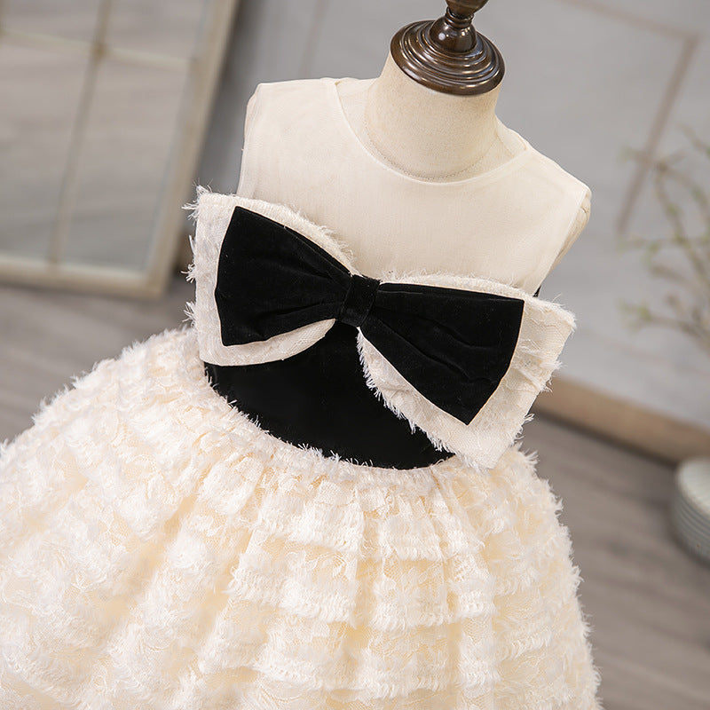 Ivory A-Line Flower Girl Dress with Lace & Velvet