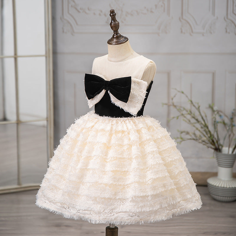 Ivory A-Line Flower Girl Dress with Lace & Velvet