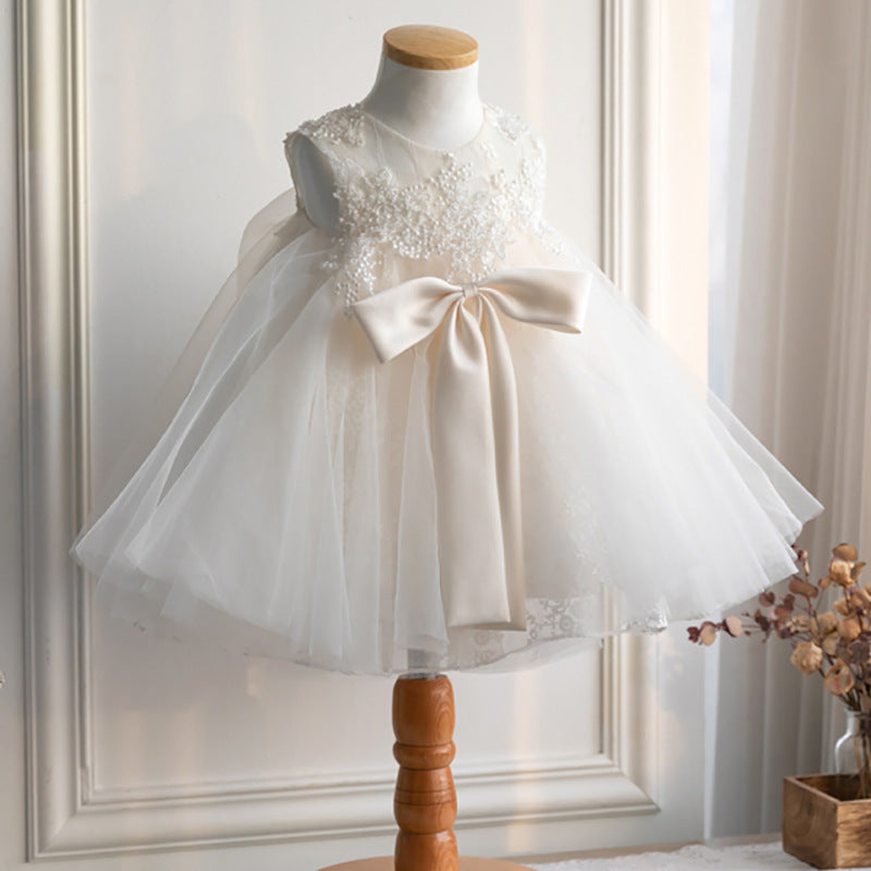 Ivory Lace Tulle Princess Flower Girl Dress Sleeveless Bow Tea | Ivory / 1-2 Years (90cm) | Mia Princess Ivory Lace Tulle Princess Flower Girl Dress Sleeveless Bow Tea | Ivory / 1-2 Years (90cm) | Mia Princess
