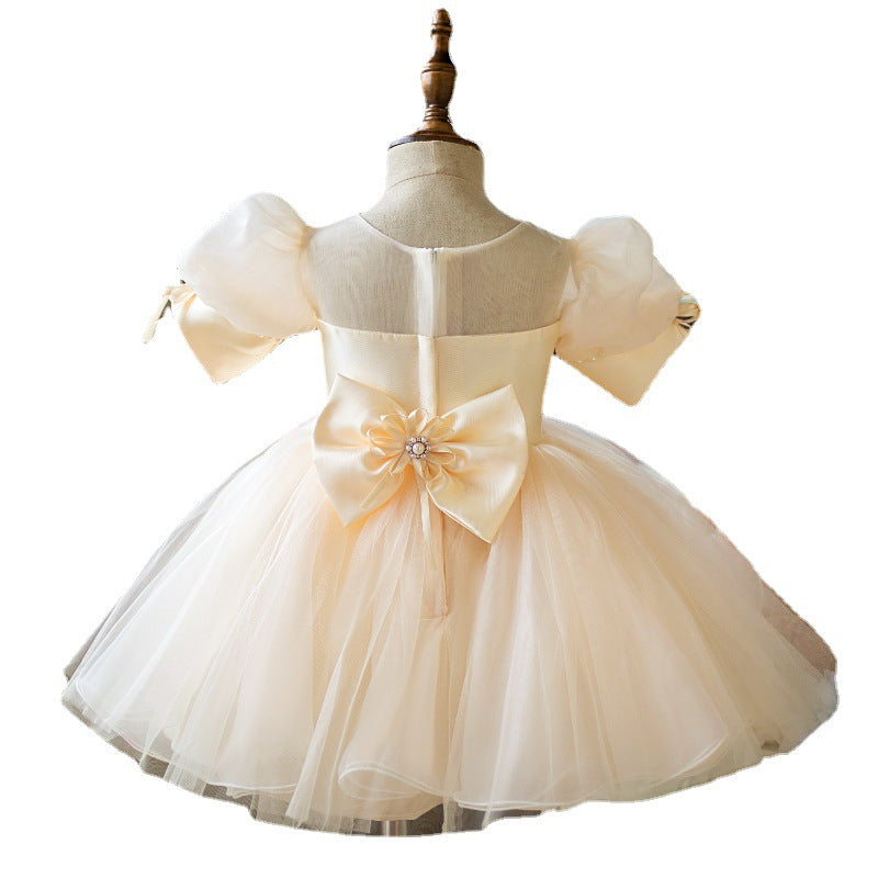 Ivory Satin Tulle Flower Girl Dress | Ruffles & Pleats