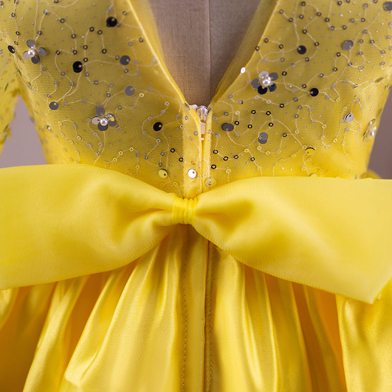 Girls Ball Gown Sequin Dress with Long Sleeves & Tiered Skirt – Party & Special Occasion