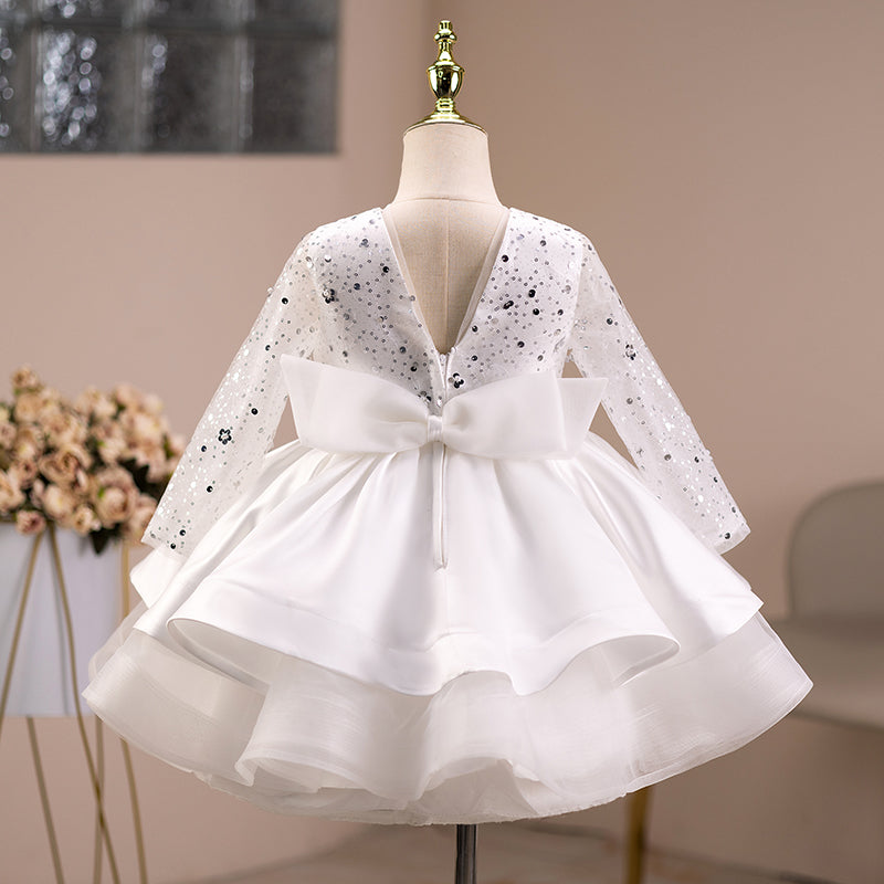 Girls Ball Gown Sequin Dress with Long Sleeves & Tiered Skirt – Party & Special Occasion