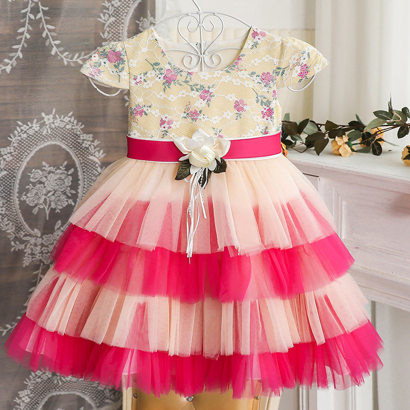 Lace Tulle A-Line Flower Girl Dress Cap Sleeve Knee
