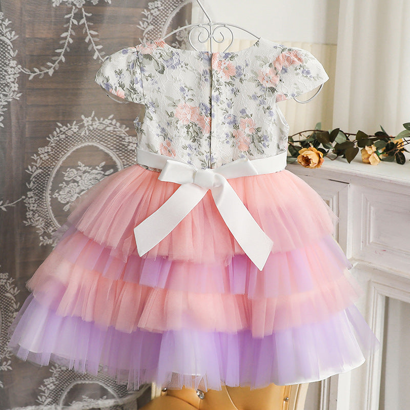 Lace Tulle A-Line Flower Girl Dress Cap Sleeve Knee