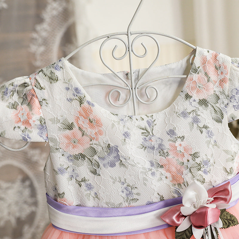 Lace Tulle A-Line Flower Girl Dress Cap Sleeve Knee