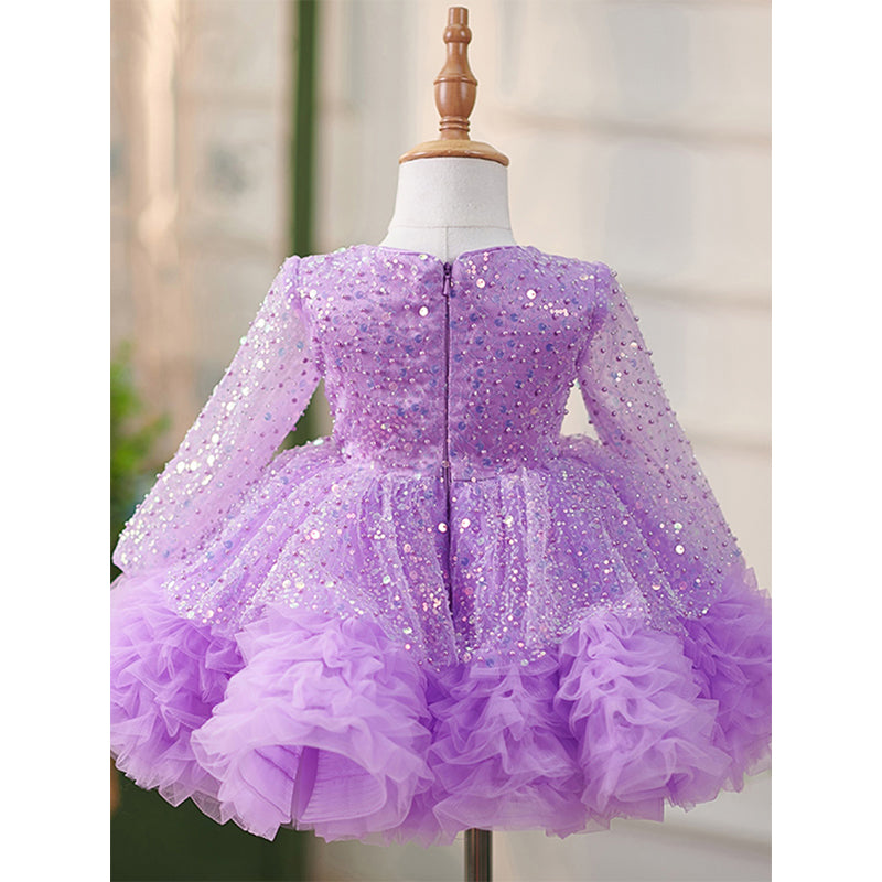 Lavender Sequin Ball Gown Dress – Girls' Special Occasion Knee Length Outfit