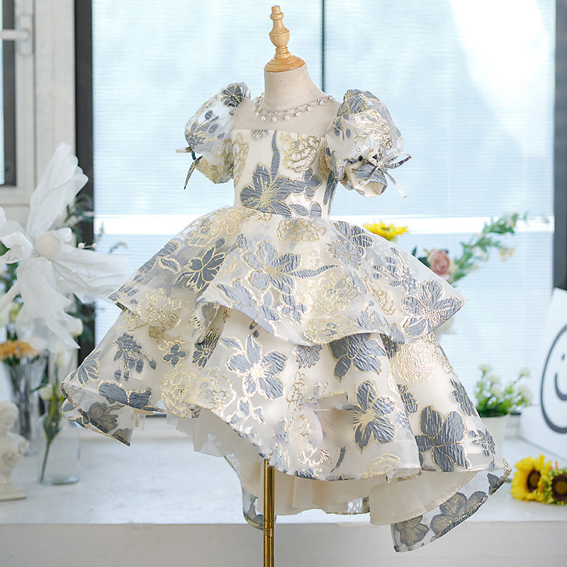 Light Blue Satin Ball Gown with Floral Embroidery – Girls Special Occasion Dress