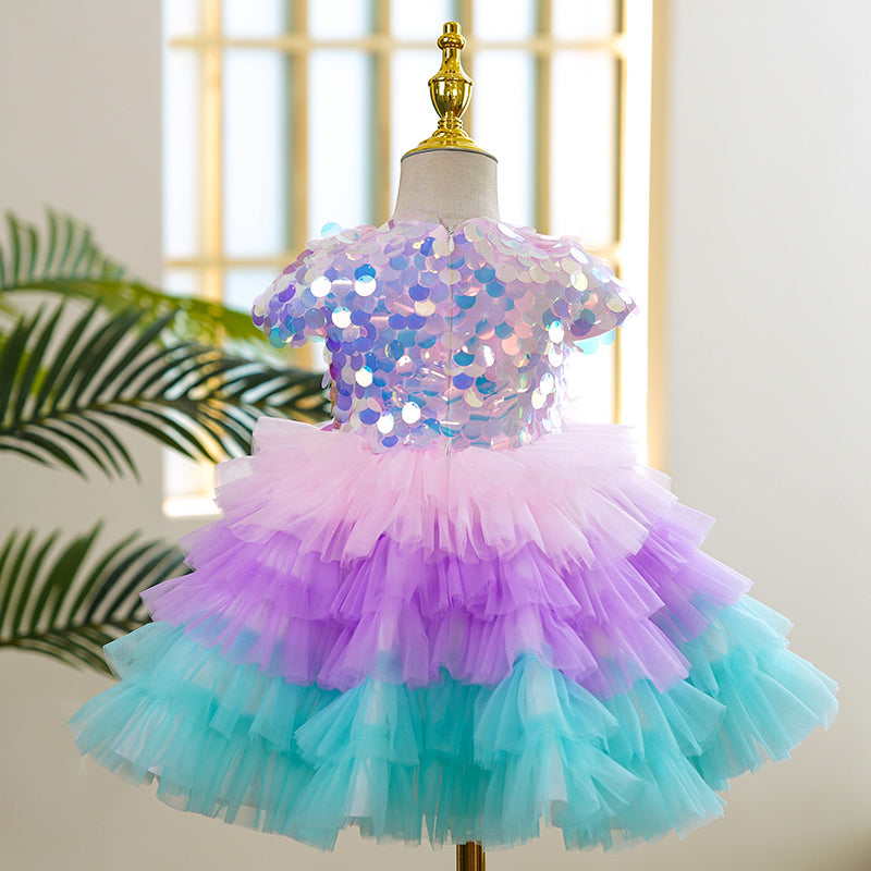 Lilac Sequin Tulle Flower Girl Dress | Cap Sleeves