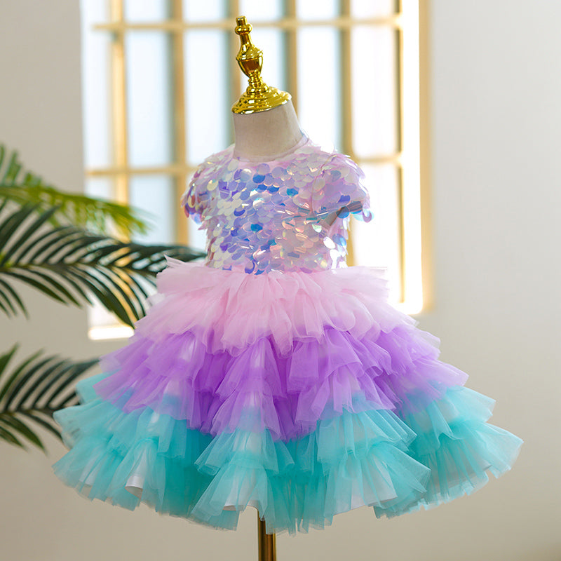 Lilac Sequin Tulle Flower Girl Dress | Cap Sleeves