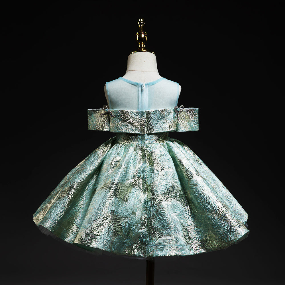Mint Green A-Line Flower Girl Dress: Cold Shoulder Ruffle