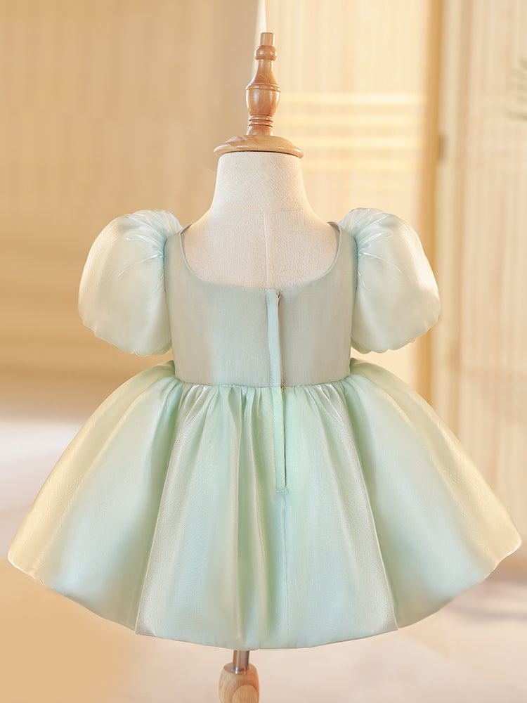 Mint Green Organza A-Line Flower Girl Dress with Bows