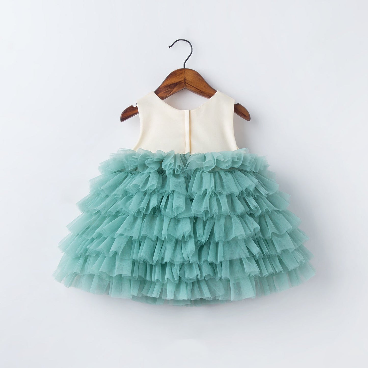 Mint Green Princess Flower Girl Dress with Ruffles and Flowers