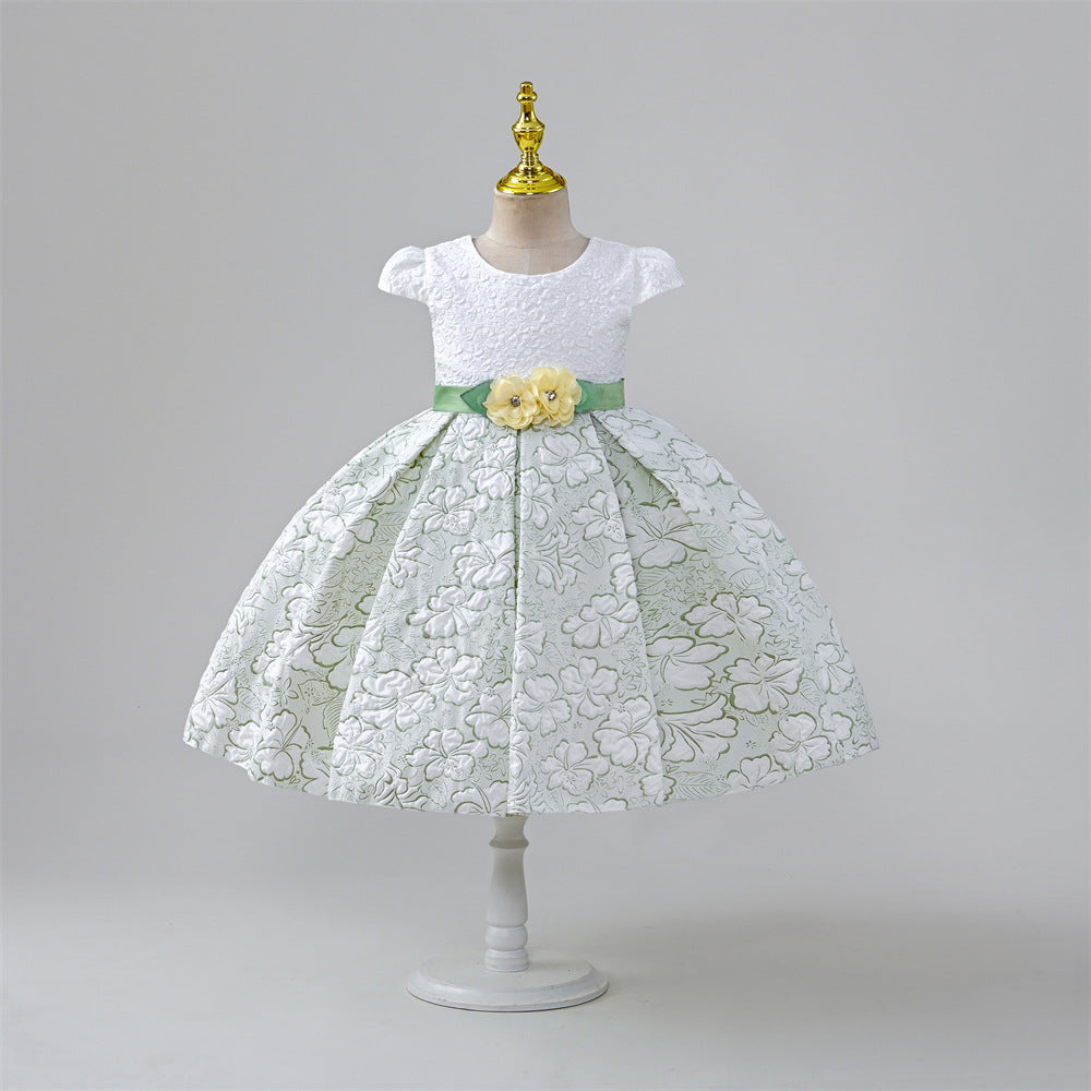 Mint Green Satin A-Line Flower Girl Dress - Floral Long Sleeve