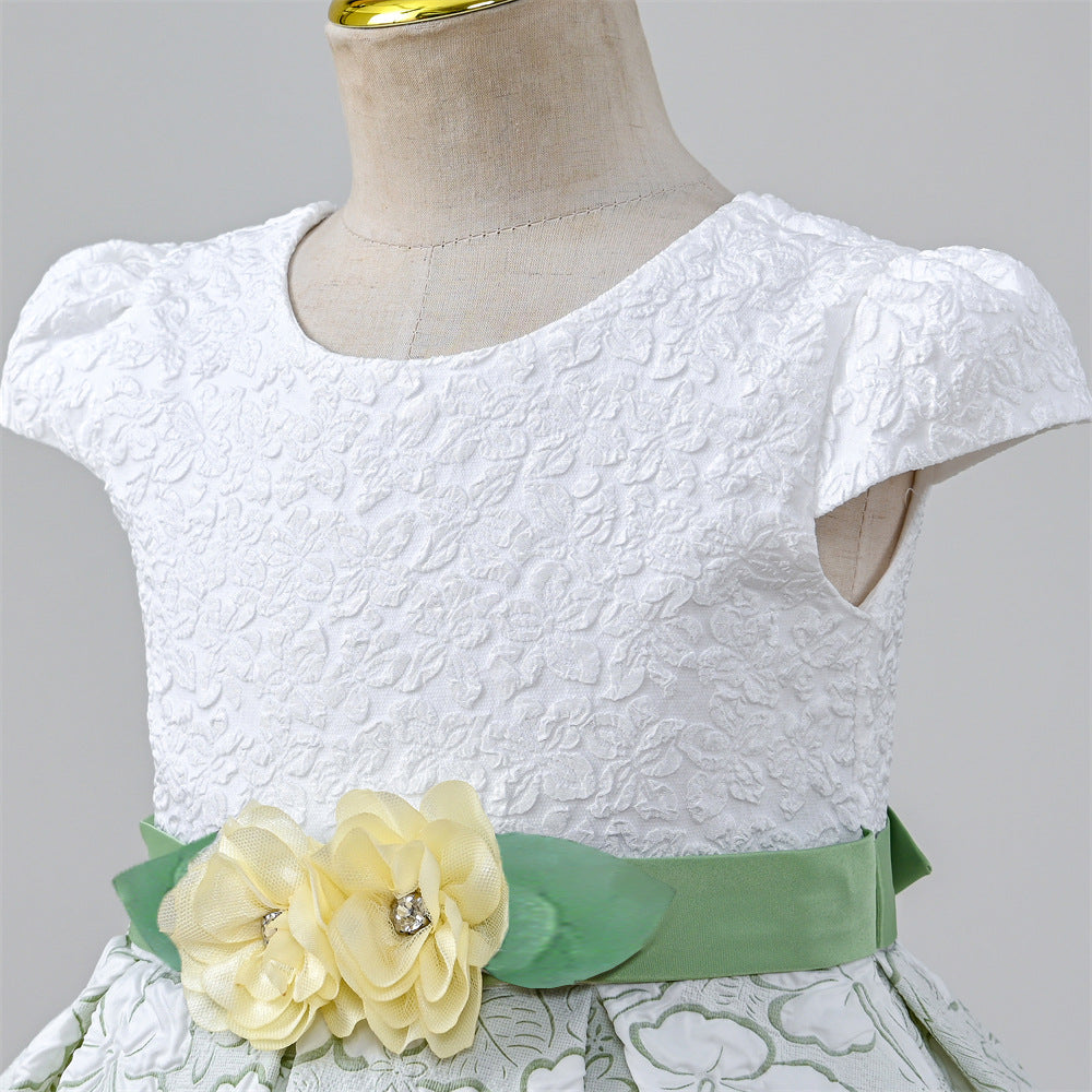 Mint Green Satin A-Line Flower Girl Dress - Floral Long Sleeve