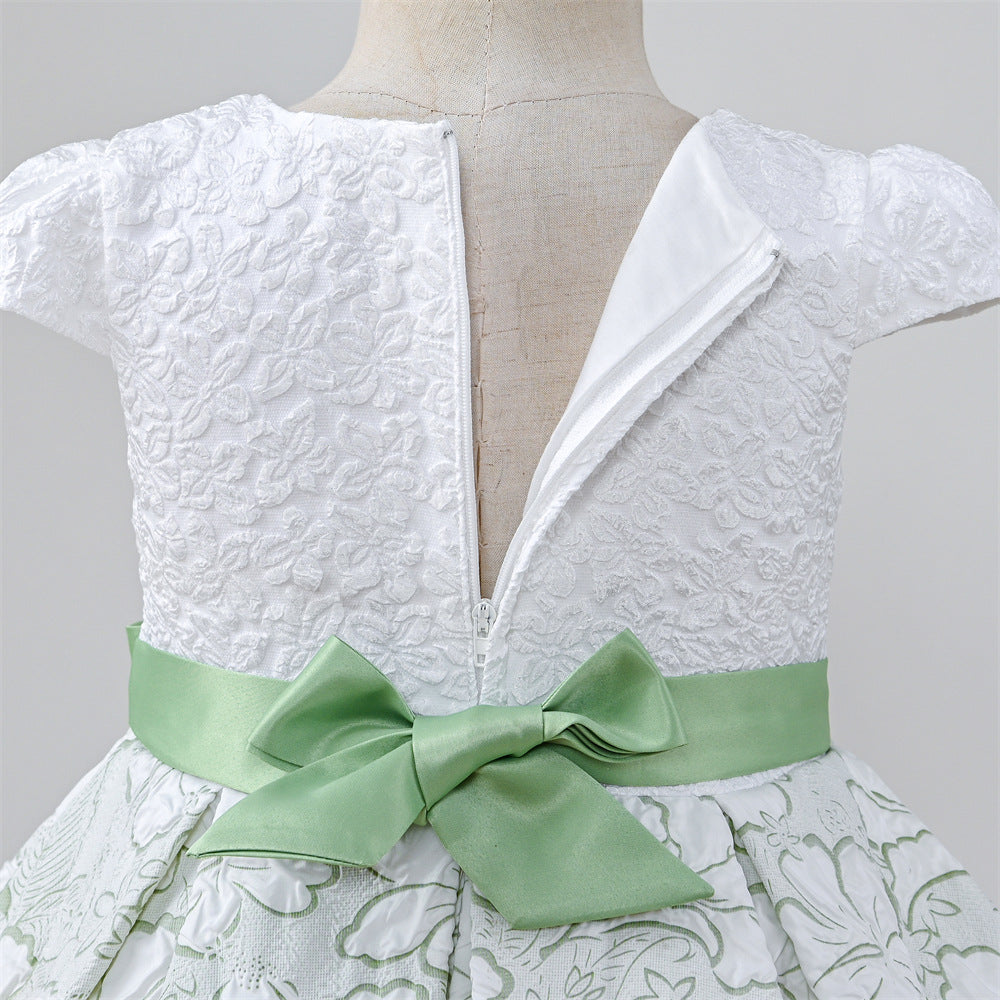 Mint Green Satin A-Line Flower Girl Dress - Floral Long Sleeve