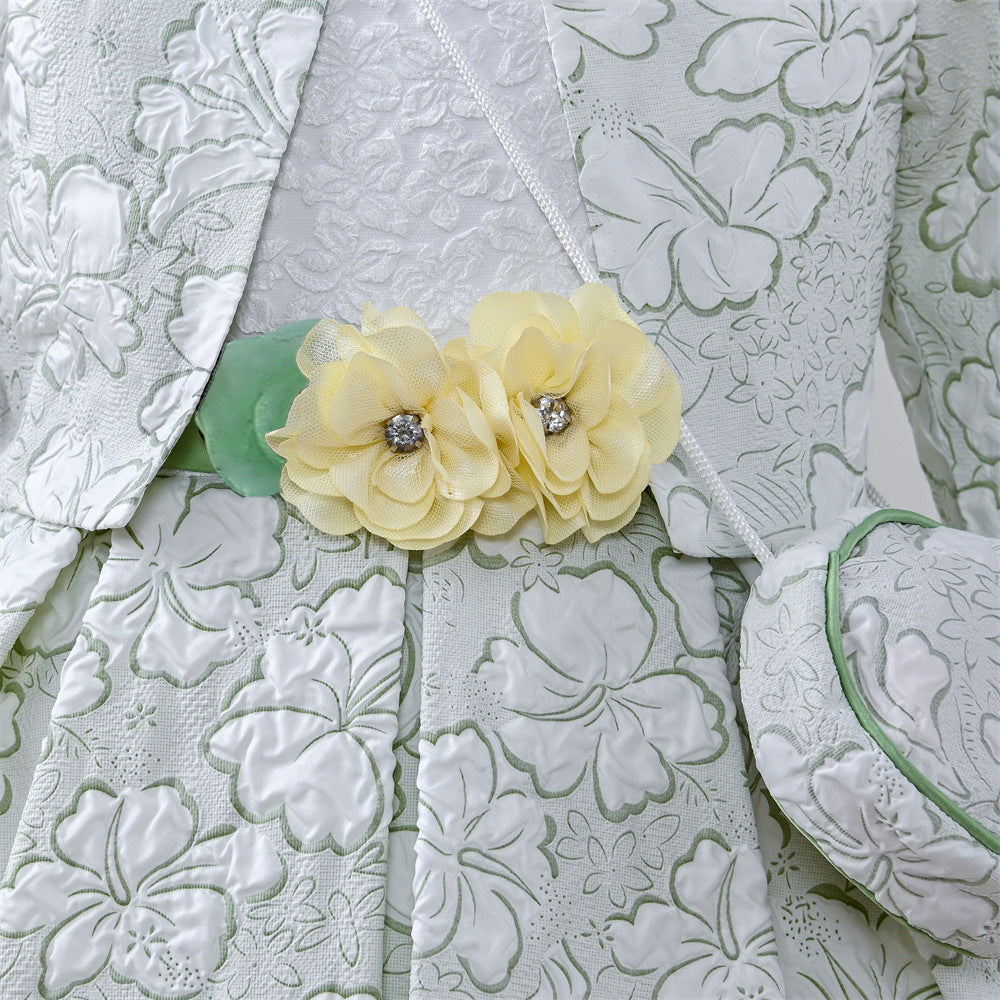 Mint Green Satin A-Line Flower Girl Dress - Floral Long Sleeve