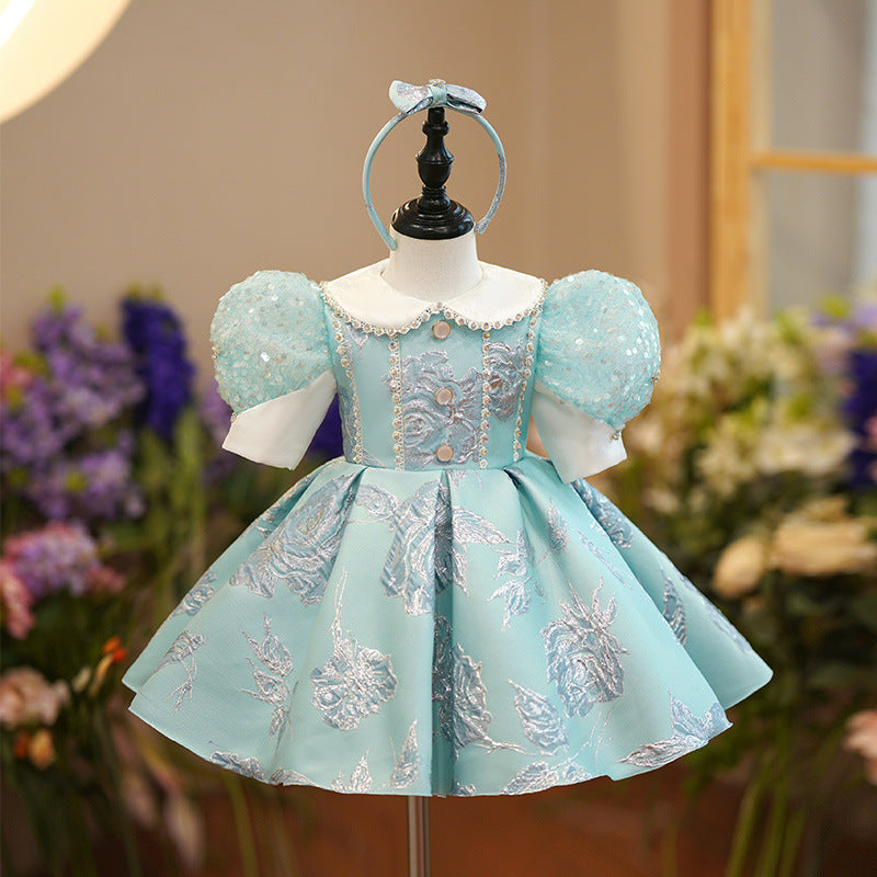 Mint Green Satin Princess Flower Girl Dress Lace Collar | Mint Green / 2-3 Years (100cm) | Mia Princess Mint Green Satin Princess Flower Girl Dress Lace Collar | Mint Green / 2-3 Years (100cm) | Mia Princess