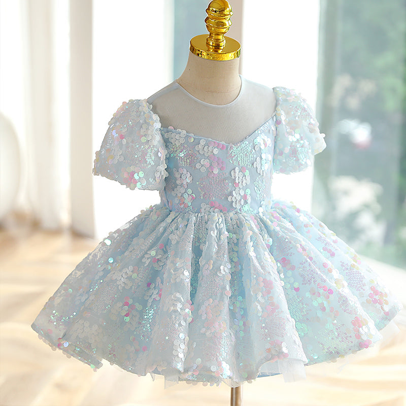 Mint Green Sequin Princess Flower Girl Dress