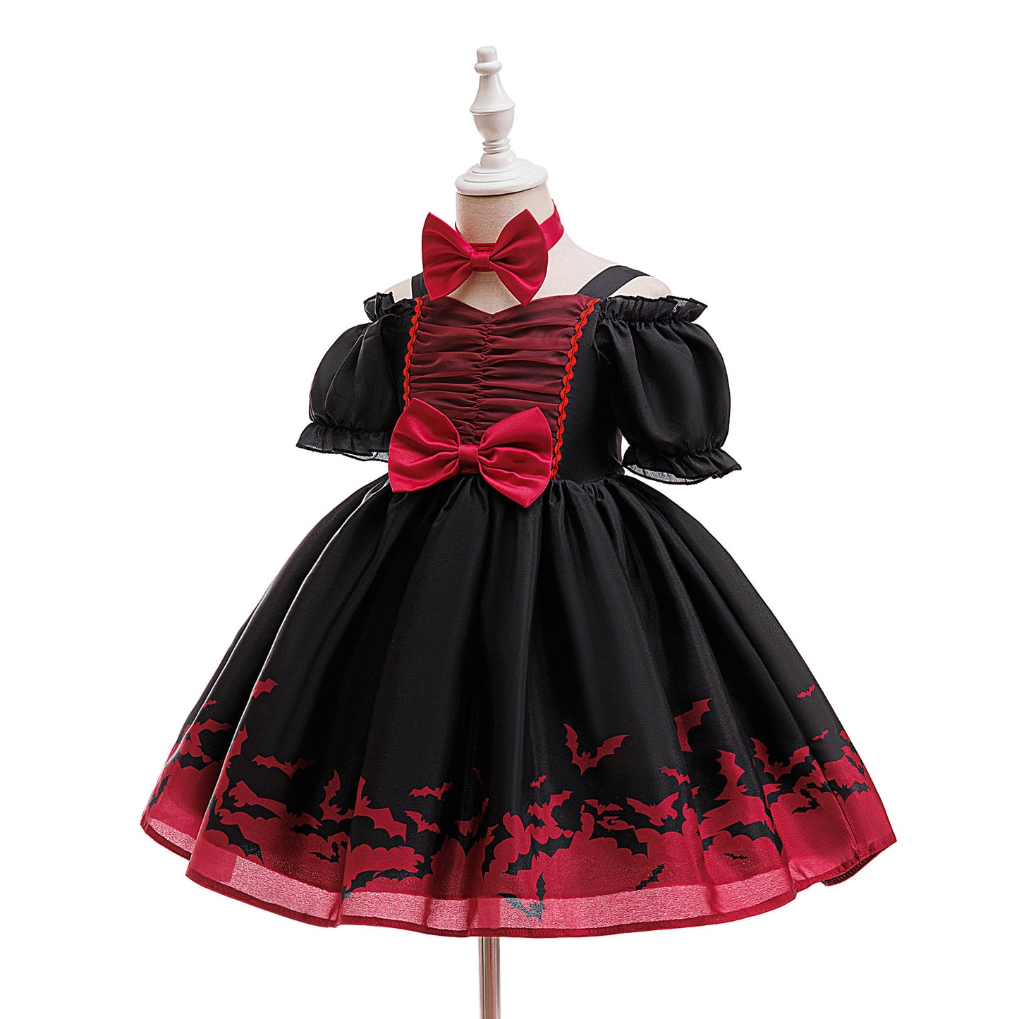 Black Off Shoulder Princess Dress for Girls Tea Length | Halloween & Party Outfit