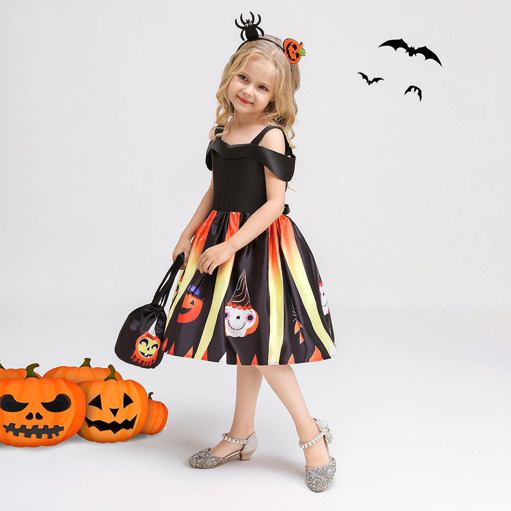 Girls' Black Off Shoulder Ruffle Princess Dress – Tea Length Party Gown