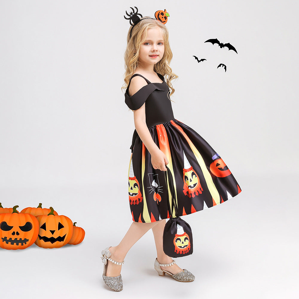 Girls' Black Off Shoulder Ruffle Princess Dress – Tea Length Party Gown