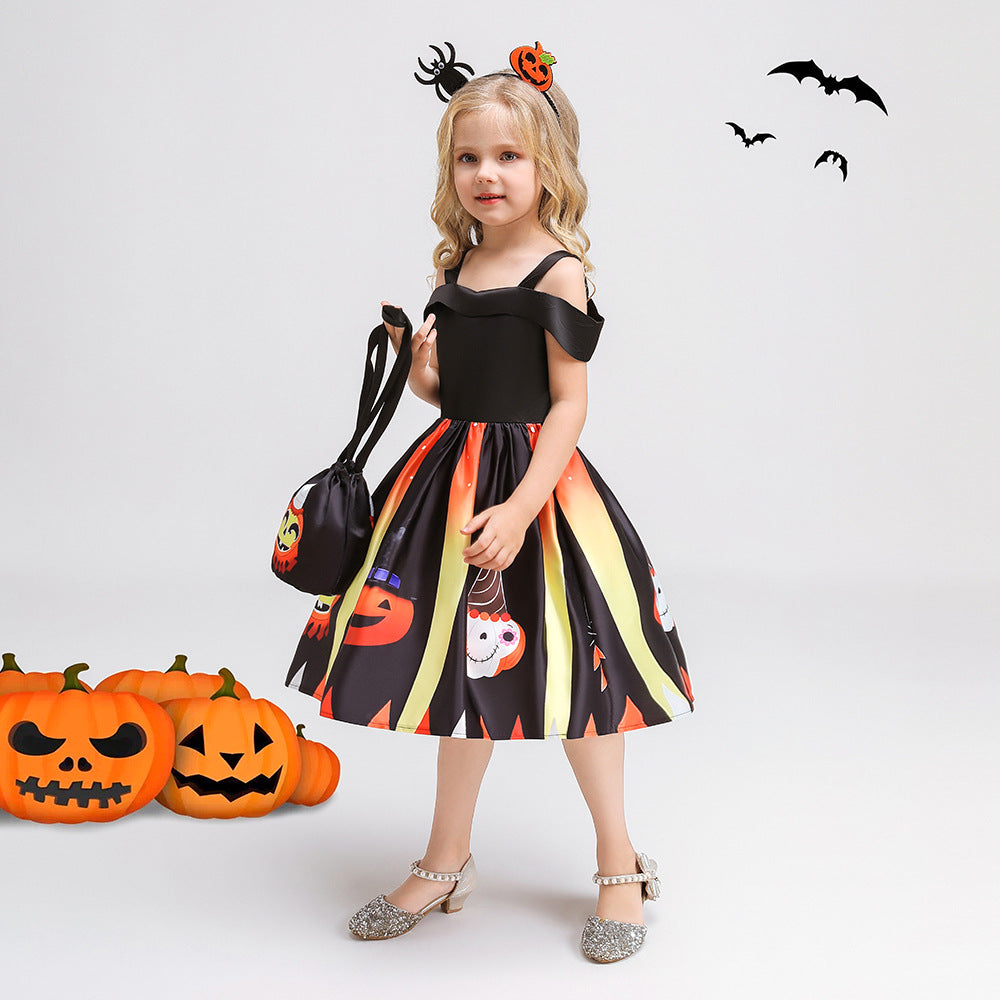 Girls' Black Off Shoulder Ruffle Princess Dress – Tea Length Party Gown