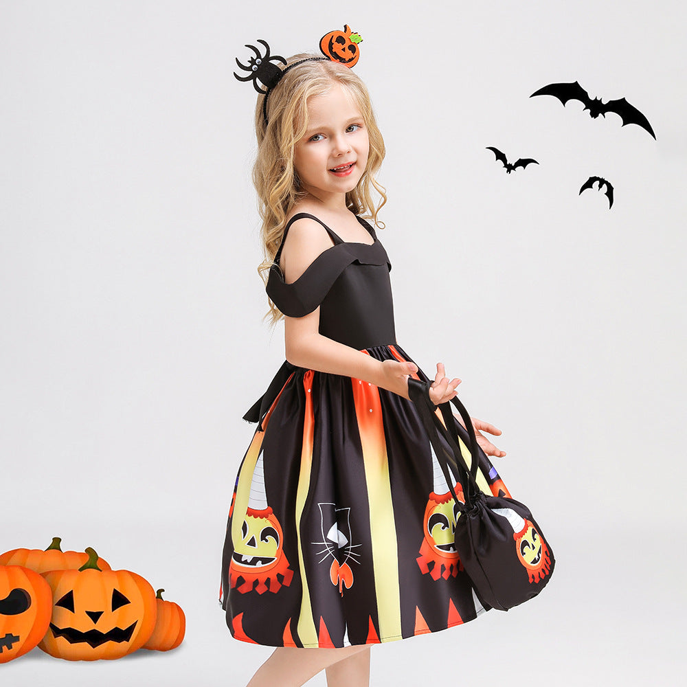 Girls' Black Off Shoulder Ruffle Princess Dress – Tea Length Party Gown