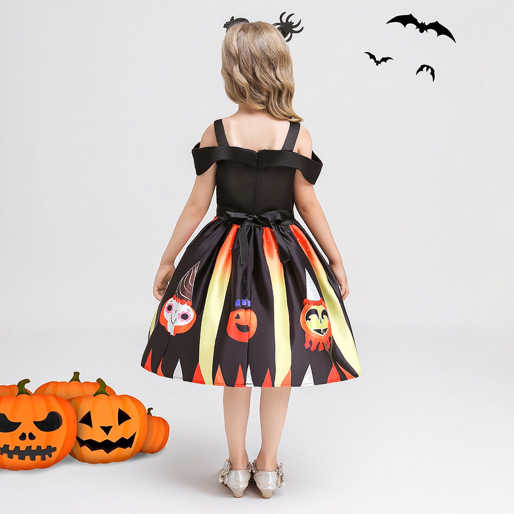 Girls' Black Off Shoulder Ruffle Princess Dress – Tea Length Party Gown