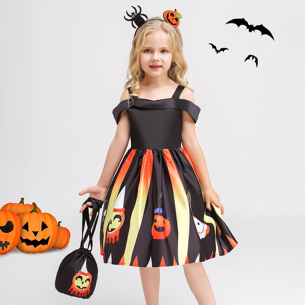 Girls' Black Off Shoulder Ruffle Princess Dress – Tea Length Party Gown