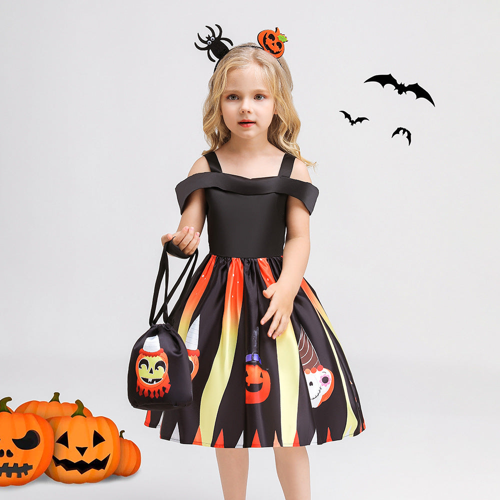 Girls' Black Off Shoulder Ruffle Princess Dress – Tea Length Party Gown