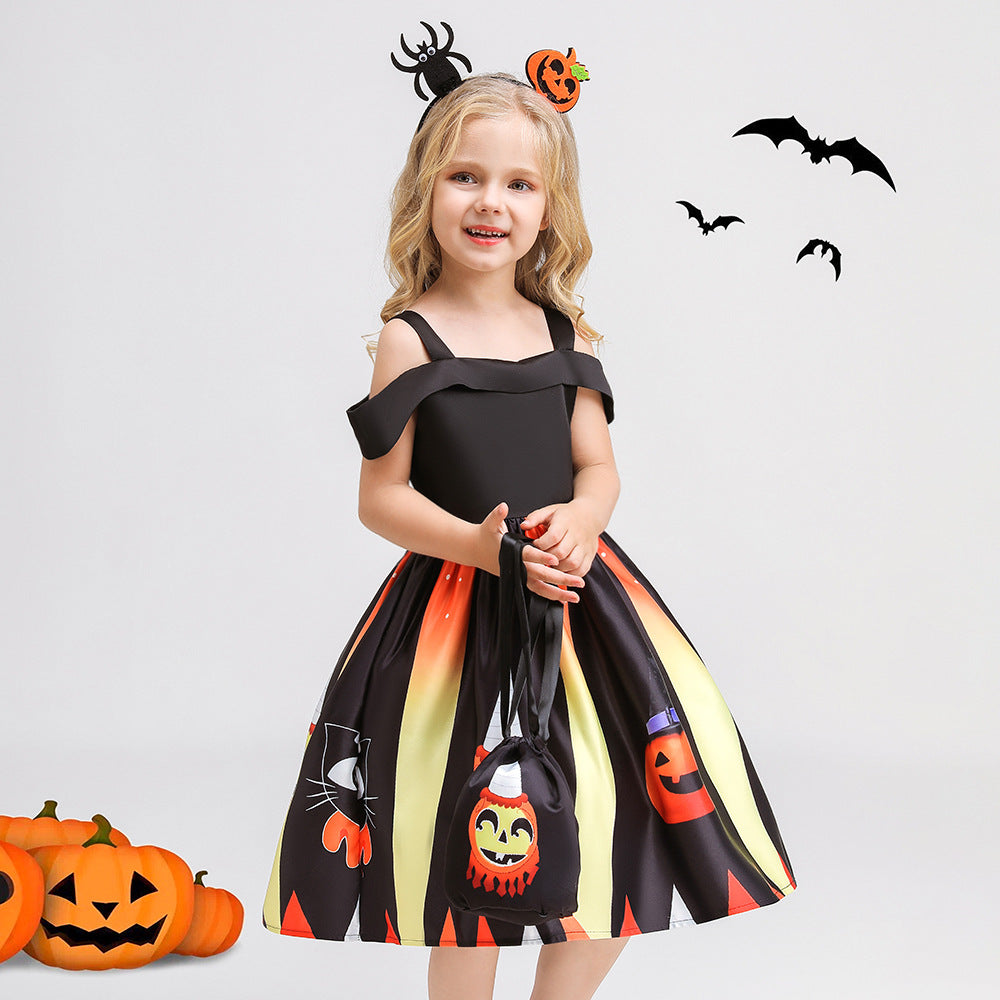 Girls' Black Off Shoulder Ruffle Princess Dress – Tea Length Party Gown