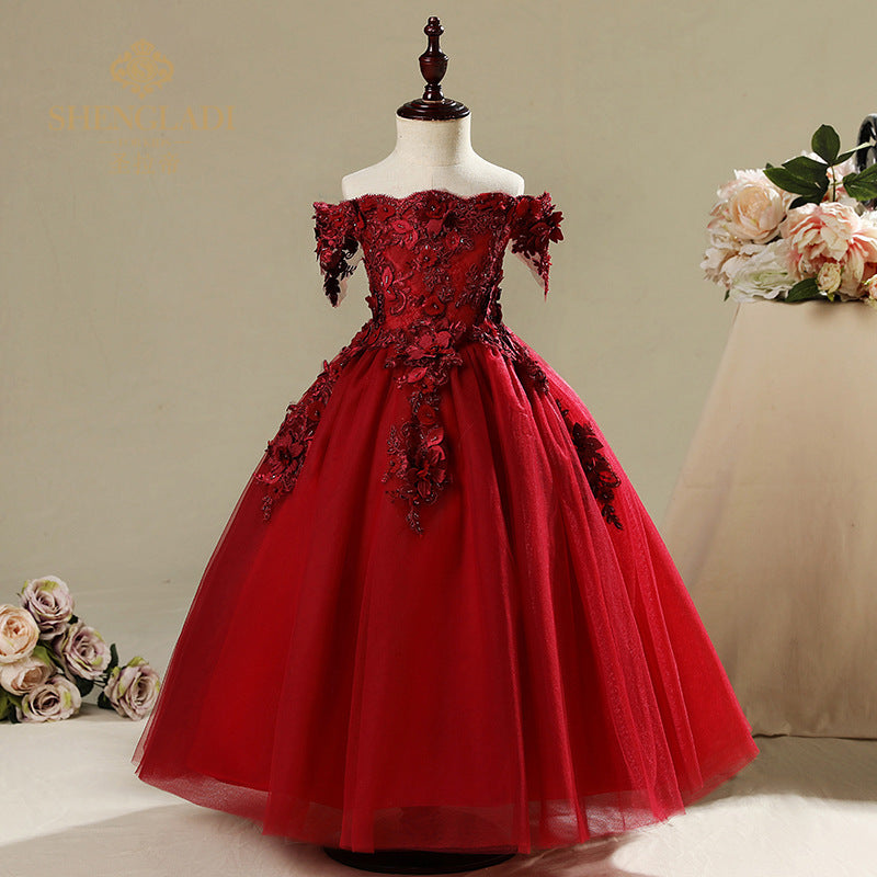 Off Shoulder Lace Tulle Flower Girl Dress | Floor Length